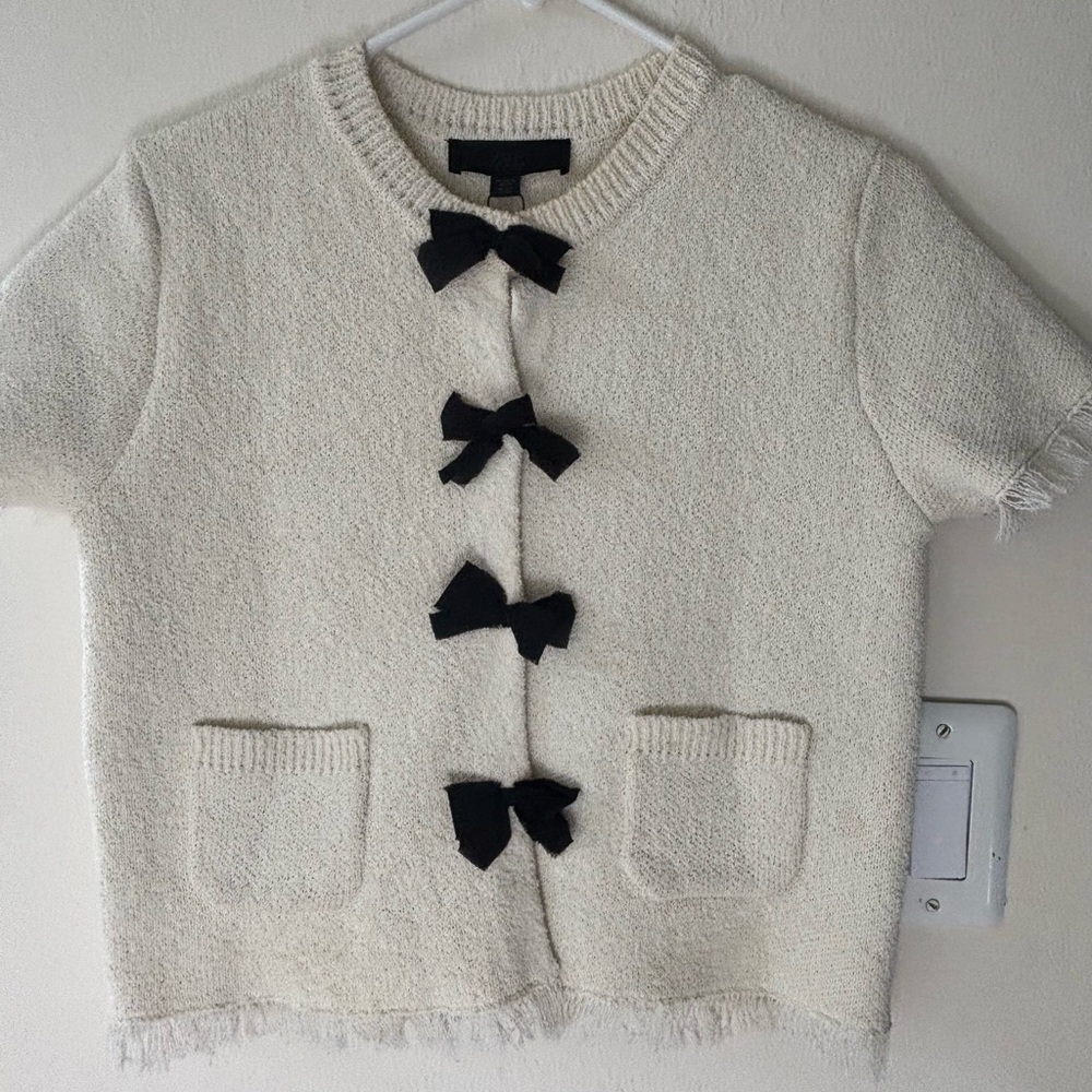 Zara Beige Knit Top with Black Bow